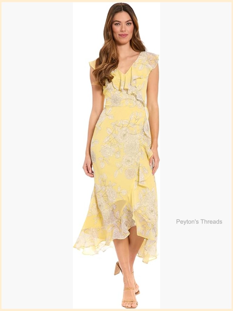 Elegant Floral V-Neck Wrap Maxi Dress With Cap Sleeves For Wedding Guest